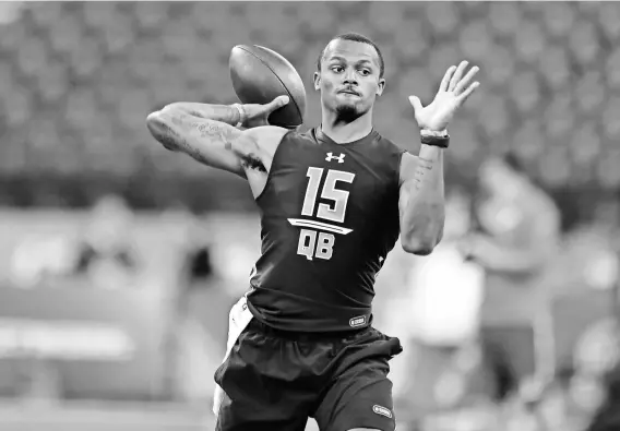  ?? BRIAN SPURLOCK, USA TODAY SPORTS ?? Deshaun Watson impressed NFL personnel at the scouting combine in Indianapol­is in March and is likely to be a first-round pick.