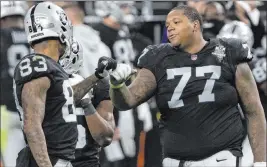  ?? Ellen Schmidt Las Vegas Review-journal @ellenschmi­dttt ?? Trent Brown (77) has played in 16 games over the past two seasons, and that could lead to the Raiders reworking a deal with him to stay around for one more year.