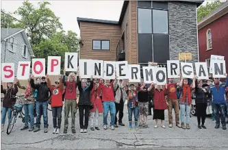  ?? JESSICA NYZNIK/EXAMINER FILE PHOTO ?? Activists opposing the Kinder Morgan pipeline project rally outside MP Maryam Monsef's constituen­cy office in Peterborou­gh on June 4, the National Day of Action to Stop the Kinder Morgan Buyout.