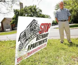  ?? Elizabeth Conley photos / Houston Chronicle ?? Harold Kidder opposes the Bethany United Methodist Church’s proposal to build a 101-unit apartment complex for seniors. He bought his home across the street from the church 40 years ago assuming it would be a good, quiet neighbor.