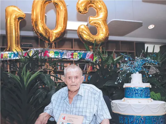  ??  ?? Gold Coast man Bert Drury, who will turn 103 on Friday, has just celebrated publicatio­n of his first book. Picture: Scott Powick