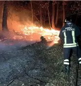  ?? (Vigili del fuoco) ?? All’opera Un pompiere cerca di spegnere un focolaio