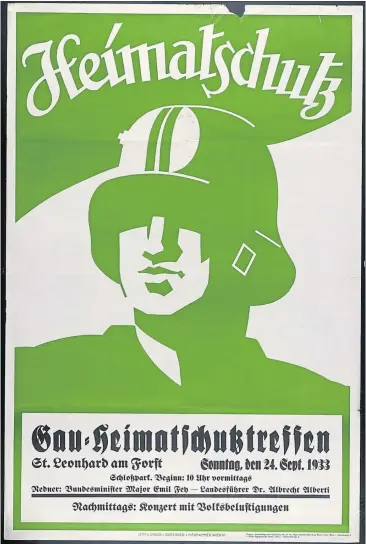  ?? [ ONB Bildarchiv ] ?? Plakat aus dem Jahr 1933: Einladung zum Heimatschu­tztreffen.