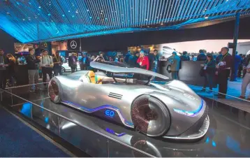  ?? — AFP photo ?? The Mercedes-Benz EQ Silver Arrow, an electric powered homage to the record-breaking W 125 car from 1937, is displayed at the Las Vegas Convention Center during CES 2019 on January 9.