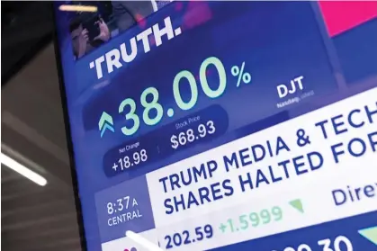  ?? Photograph: Justin Lane/EPA ?? The share price for the Trump Media and Technology Group after the company began trading in NewYork on 26 March 2024.
