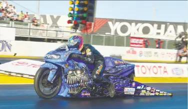  ?? Courtesy Nate Jacobson ?? LE Tonglet won at Sonoma Raceway on Saturday in his first appearance in the NHRA Pro Bike Battle.