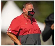  ?? (Photo courtesy of University of Arkansas) ?? Arkansas Coach Sam Pittman and the Razorbacks will hold their second preseason practice today. Pittman said he and his staff intentiona­lly spaced out the first week with days in between the first three workouts.