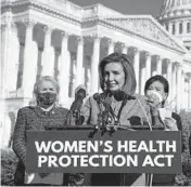  ?? J. SCOTT APPLEWHITE/AP ?? House Speaker Nancy Pelosi, D-Calif., joined from left by Rep. Sylvia Garcia, D-Texas, and Rep. Judy Chu, D-Calif., speaks Friday in Washington.