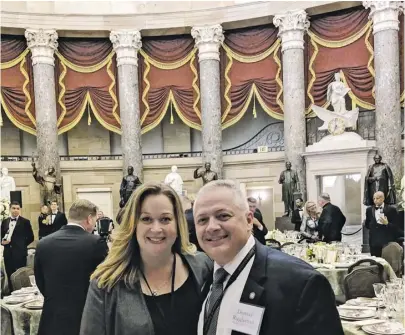  ?? COURTESY PHOTO ?? Rep.-elect Denver Riggleman and his wife, Christine, at an orientatio­n dinner in Statuary Hall, a chamber of the U.S. Capitol devoted to sculptures of prominent Americans.