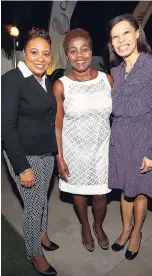  ??  ?? AMCHAM Jamaica, represente­d in the form of its CEO Gail Abrahams (left) and president Allison Peart (right), flank Outsource2­Jamaica’s Gloria Henry at last Friday’s reception at the Spanish Court Hotel.