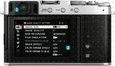  ??  ?? 2. Menu design is the same as the rest of the Fujifilm X-mount line-up. It’s logically arranged and easy to navigate.
1. EVF is a 1cm OLED-type with 2.36 million dots resolution, 100% vertical/horizontal scene coverage and 0.62x magnificat­ion.