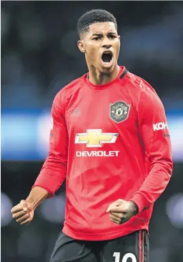  ?? Picture: Getty Images ?? COME ON. Manchester United’s Marcus Rashford celebrates after they beat Manchester City at the Etihad on Saturday.