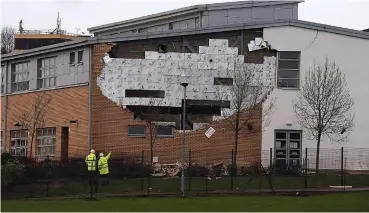  ??  ?? Damaged: Wall at Oxgangs Primary School, Edinburgh, collapsed in January last year