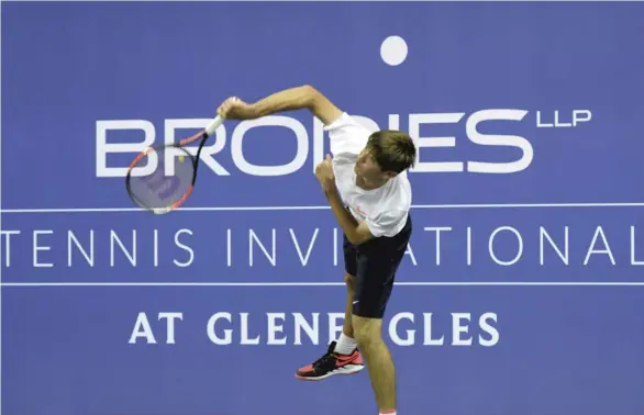  ??  ?? Rising star Jacob Fearnley playing at the Invitation­al last year. Inset, Fed Cup coach Colin Fleming