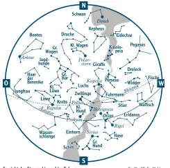  ?? Grafik: AZ Grafik/dpa ?? So sieht der Sternenhim­mel im Februar aus.