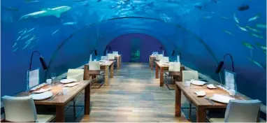  ??  ?? UNDER THE SEA: Ithaa, the underwater restaurant at the Conrad.