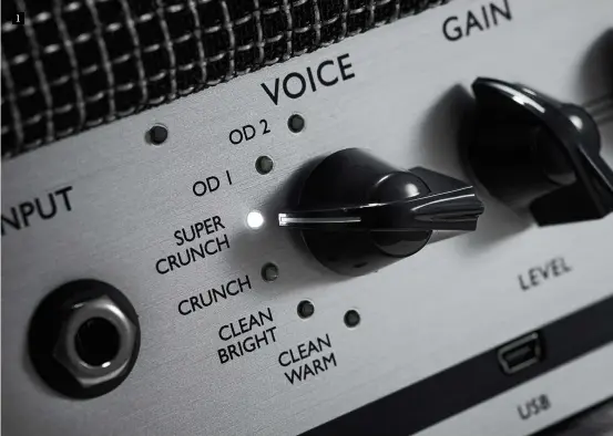  ??  ?? 1
The Silverline has Blackstar’s familiar six‑ voice preamp, with two options each for clean, crunch and lead sounds
Effects editing is easy, with three separate buttons for modulation, delay and reverb selection. There are four effects types in each of these categories