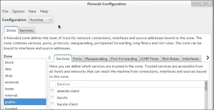  ??  ?? CentOS now uses the FirewallD interface instead of iptables. This new interface uses the concept of zones, each of which house services according to the level of trust.