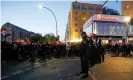  ??  ?? Security forces face protesters in Berlin on Wednesday. Photograph: Anadolu Agency/Getty Images