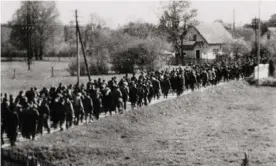  ?? Photograph: US Holocaust Memorial Museum ?? A clandestin­e image of a forced march from a Nazi camp at the end of the second world war.