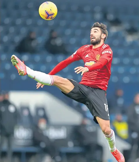  ??  ?? Eyes on the prize: Manchester United’s Bruno Fernandes may be key to his side’s chances at the Etihad today