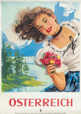  ?? [HGÖ/ÖNB Bildarchiv/Else Czulik] ?? Selige Zeiten? Ein Plakat des Österreich-Tourismus von 1952.