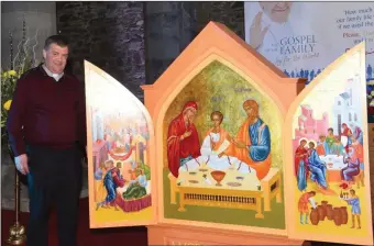  ?? Fr Kieran O’Brien with the Icon of the Holy Family at St Mary’s Cathedral, KIllarney. Photo by Michelle Cooper ??