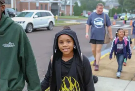  ?? EMILY OVERDORF — FOR DIGITAL FIRST MEDIA ?? Shavaeh Dixon was among the many students who walked to Pottstown’s Franklin Elementary School on Internatio­nal Walk to School Day.