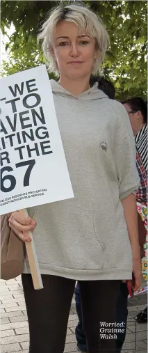  ??  ?? Worried: Grainne Walsh Grainne Walsh has lived in the heritage village of Chapelizod in west Dublin for the past 19 years. A fashion designer by profession, she helped to organise a protest against Bus Connects on the same weekend that Pope Francis was visiting Ireland.