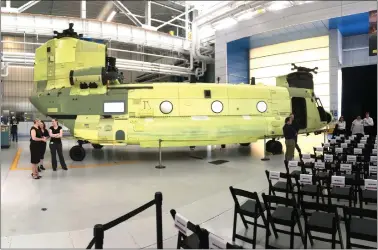  ?? ?? A Boeing Chinook Block II on display at the Ridley plant in April 2019.