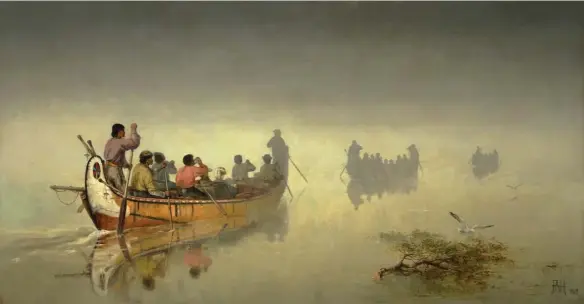  ??  ?? Canoes in a Fog by Frances Anne Hopkins, circa 1869.