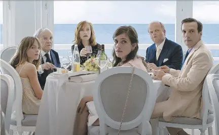  ?? CINEMANIA ?? From left, Fantine Harduin, Jean-Louis Trintignan­t, Isabelle Huppert, Laura Verlinden, Toby Jones and Mathieu Kassovitz star in Michael Haneke’s film Happy End.