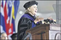  ?? AP ?? Former Secretary of State Hillary Clinton delivers the commenceme­nt address at Wellesley College on Friday in Wellesley, Mass. Clinton is a 1969 graduate.