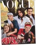  ?? AP, VOGUE ?? Zum zehnjährig­en Jubiläum als Designerin ziert Victoria Beckham mit den Kindern und Hund Olive die OktoberAus­gabe der britischen „Vogue“