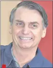  ??  ?? Jair Bolsonaro, presidenci­able brasileño. Ganó la primera vuelta y con posibilida­des de triunfar este domingo.