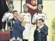  ?? ARUN SHARMA/HT PHOTO ?? Justice Dipak Misra takes oath as the 45th Chief Justice of India in New Delhi on Monday.