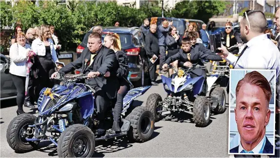  ?? JONATHAN MYERS ?? Hundreds of people lined the streets of Newport for the funeral of Tyrone David Nurden, inset, which saw quad bikes and other motorbikes join the cortege