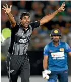  ??  ?? Ish Sodhi, left, and Mitchell Santner worked in tandem for New Zealand in their Twenty20 win over Sri Lanka.