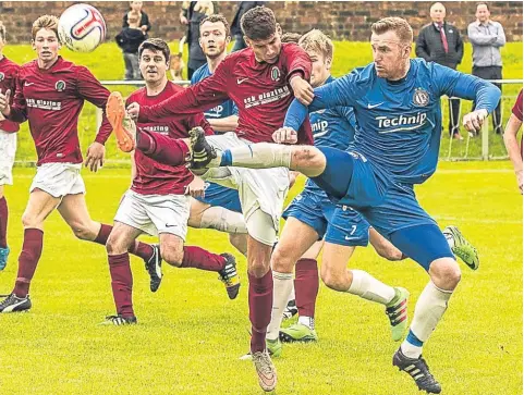  ??  ?? Goalmouth action as Lochee United continued their fine pre-season form with a 3-0 away win against North End.