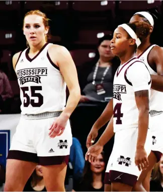  ??  ?? Chloe Bibby, left, Jordan Danberry and the rest of the Bulldogs will host their annual Maroon-white Scrimmage tonight at Humphrey Coliseum. (Photo by Jason Cleveland, SDN file)