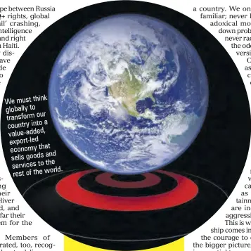  ?? ?? We must think globally to transform our a country into value-added, export-led economy that and sells goods services to the rest of the world.