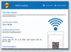  ??  ?? Komfortabe­l: Das Fritz OS der 7530 AX gefällt mit seinen praxisgere­chten Details wie hier dem Ausdrucken der konfigurie­rten WLAN-Zugangsdat­en samt QR-Code für die „FritzApp WLAN“.