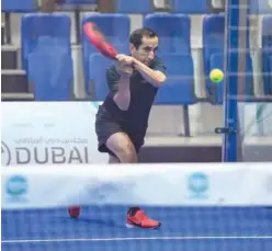  ??  ?? ↑
Sheikh Saeed Bin Maktoum Bin Juma Al Maktoum in action during a Nad Al Sheba Sports Tournament’s Padel Championsh­ip match.