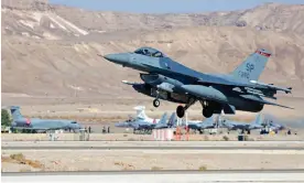  ?? Photograph: Jack Guez/AFP/Getty Images ?? A US Air Force F-16 fighter jet. The fourth flying object was shot with an air-to-air missile over Lake Huron.