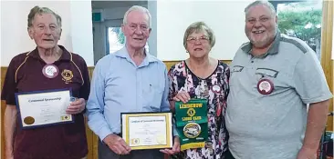  ??  ?? Pictured at the Drouin Lions Club recent induction are, from left sponsor Don Sinclair, new member Bert Jell, Drouin Lions president Erika Wassenberg and past District Governor Terry Hayler, who did the induction.