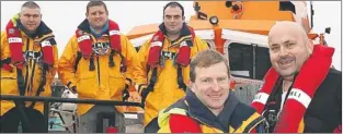  ?? Photo by Marian O'Flaherty ?? From left, Adrian O'mahony (Chief Deputy Engineer), John Deady (Helm), Peter Hennessy, John J Moriarty (Cox-man) and Kevin Honeyman (Mechanic). Peter is aiming to lose 35lbs by February 15 in an effort to raise funds for Fenit Lifeboat.