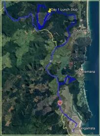  ??  ?? Day 1 course map from Whangamata to Duck Creek.