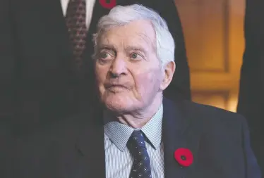  ?? JUSTIN TANG / THE CANADIAN PRESS FILES ?? Former prime minister John Turner, pictured in 2017, is being remembered as a gifted politician, lawyer and athlete as well as a father and patriot. He died Friday at his Toronto home at the age of 91.