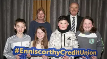  ??  ?? Crossabeg NS, were runers-up in the Under 11 section. Front: Darragh Sherlock, Isabel Kearney, Cian McCormack and Éadaoin Fanning. Back: Patricia McCormack (teacher) and Nicky Cosgrave (chairman ECU).