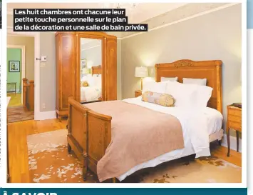  ??  ?? Les huit chambres ont chacune leur petite touche personnell­e sur le plan de la décoration et une salle de bain privée.